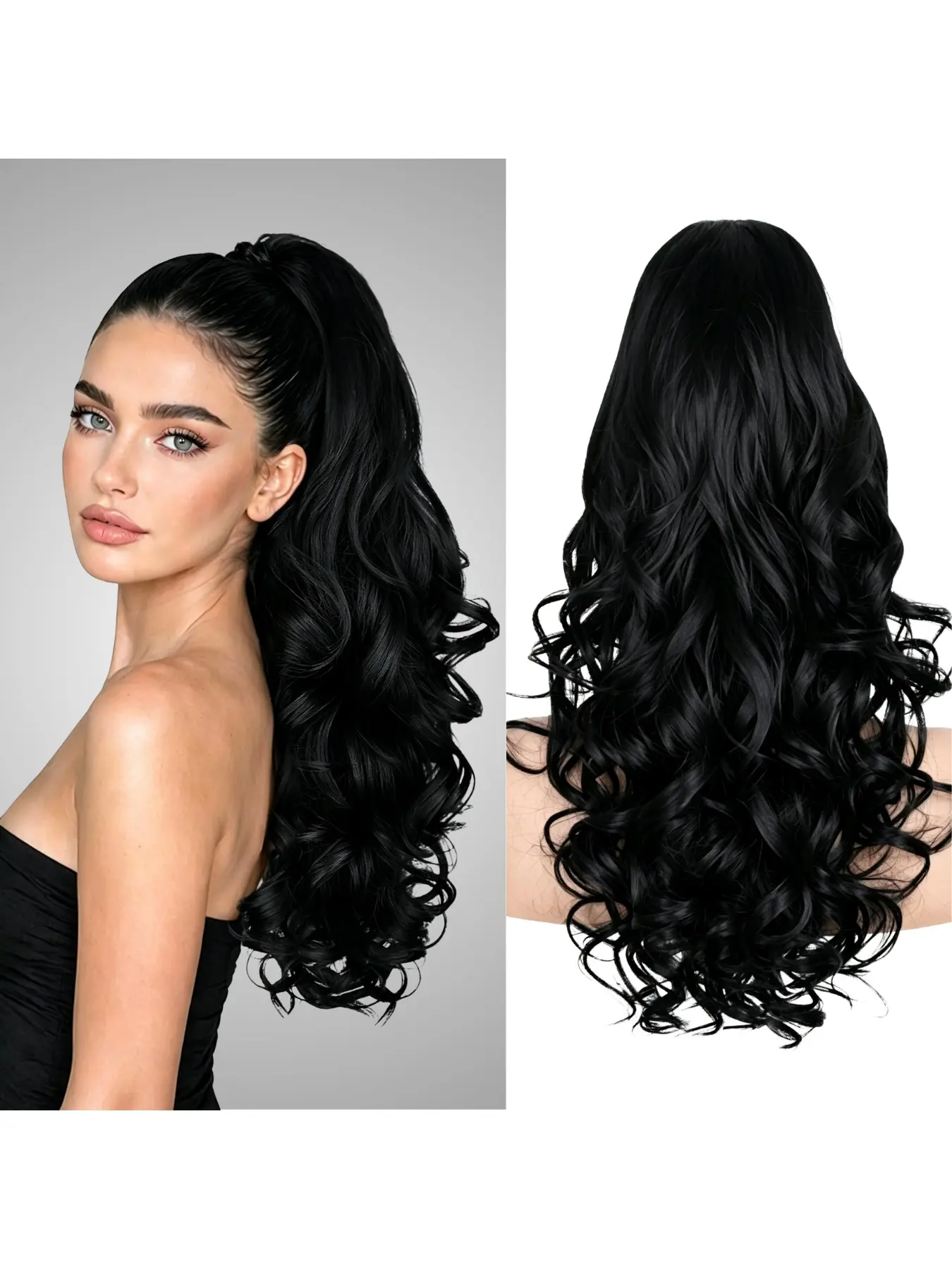 24 Inch Ponytail Extension, Layered Pony Tail Clip on Hair Extension, Soft Wavy Claw Clip in Ponytail Extension, Natural Synthetic Hair Pieces for Women