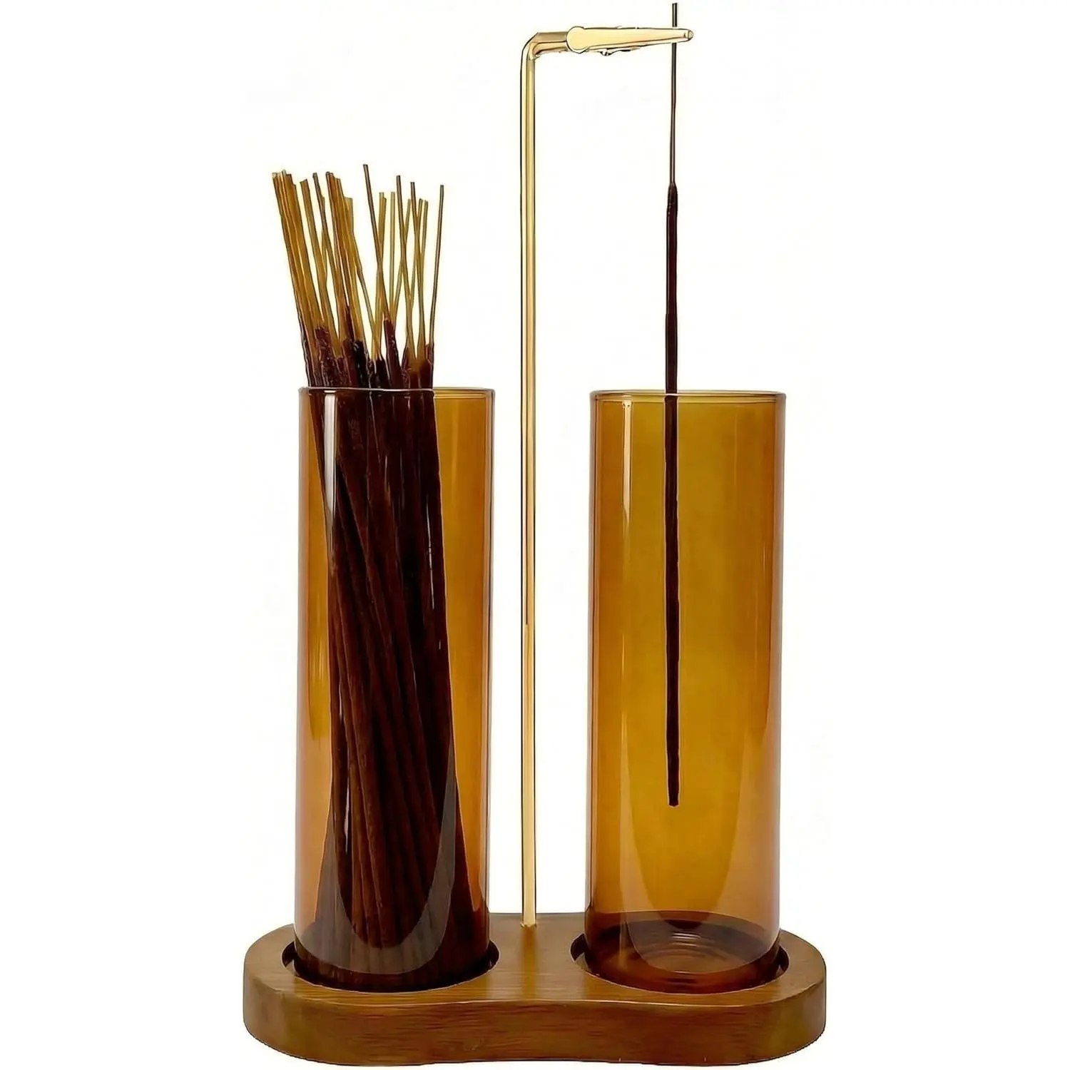 Amber Glass Incense Holder with Storage, Colorful Incense Sticks Burner, Hang Upside Down Design, Glass Ash Catcher for Meditation Yoga Spa Room DecorGift