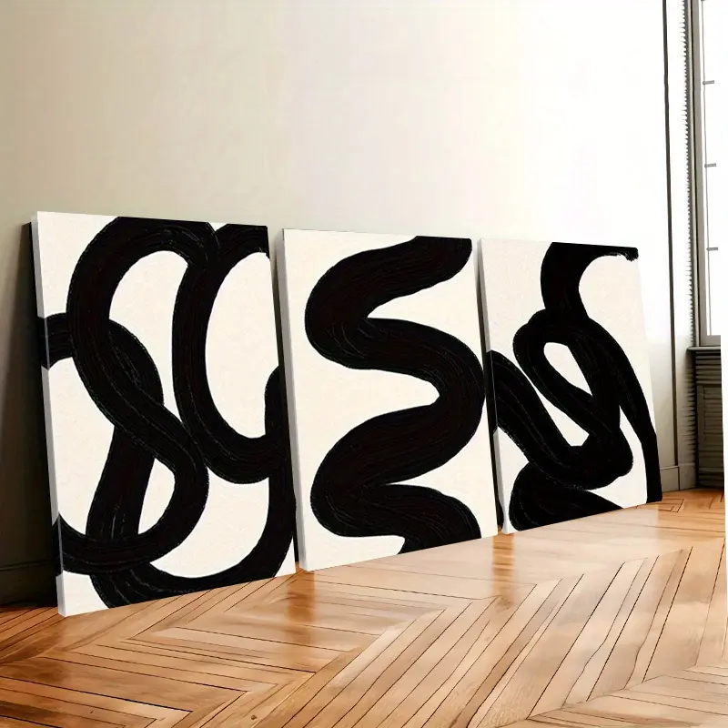 Modern Bohemian 3-Piece Black and White Geometric Wall Posters - Minimalist Vintage Abstract Canvas Prints, Flexible Layout, Decoration Wall Art, Multi-Size, Room Decorations for Interior Spaces, Holiday Gift Idea, Abstract Art