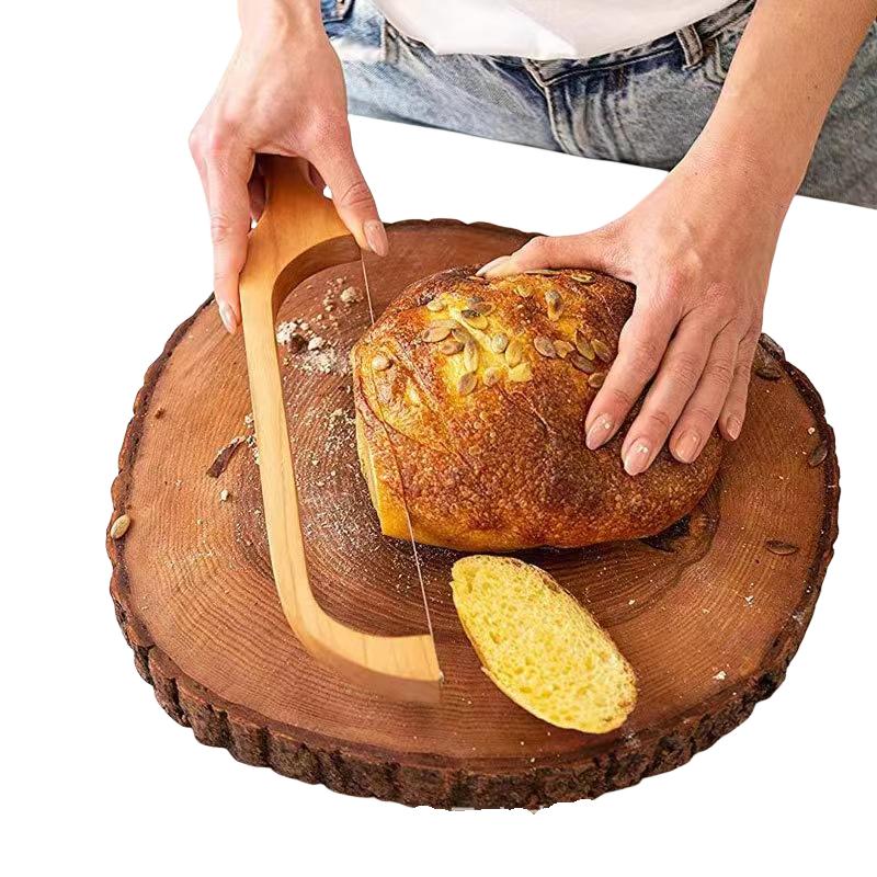 Wooden Handle Bread Bow Knife, Stainless Steel Serrated Bread Knife, Bread Slicing Knife for Home Kitchen Baking House, Utensils, Cutting Kitchenware