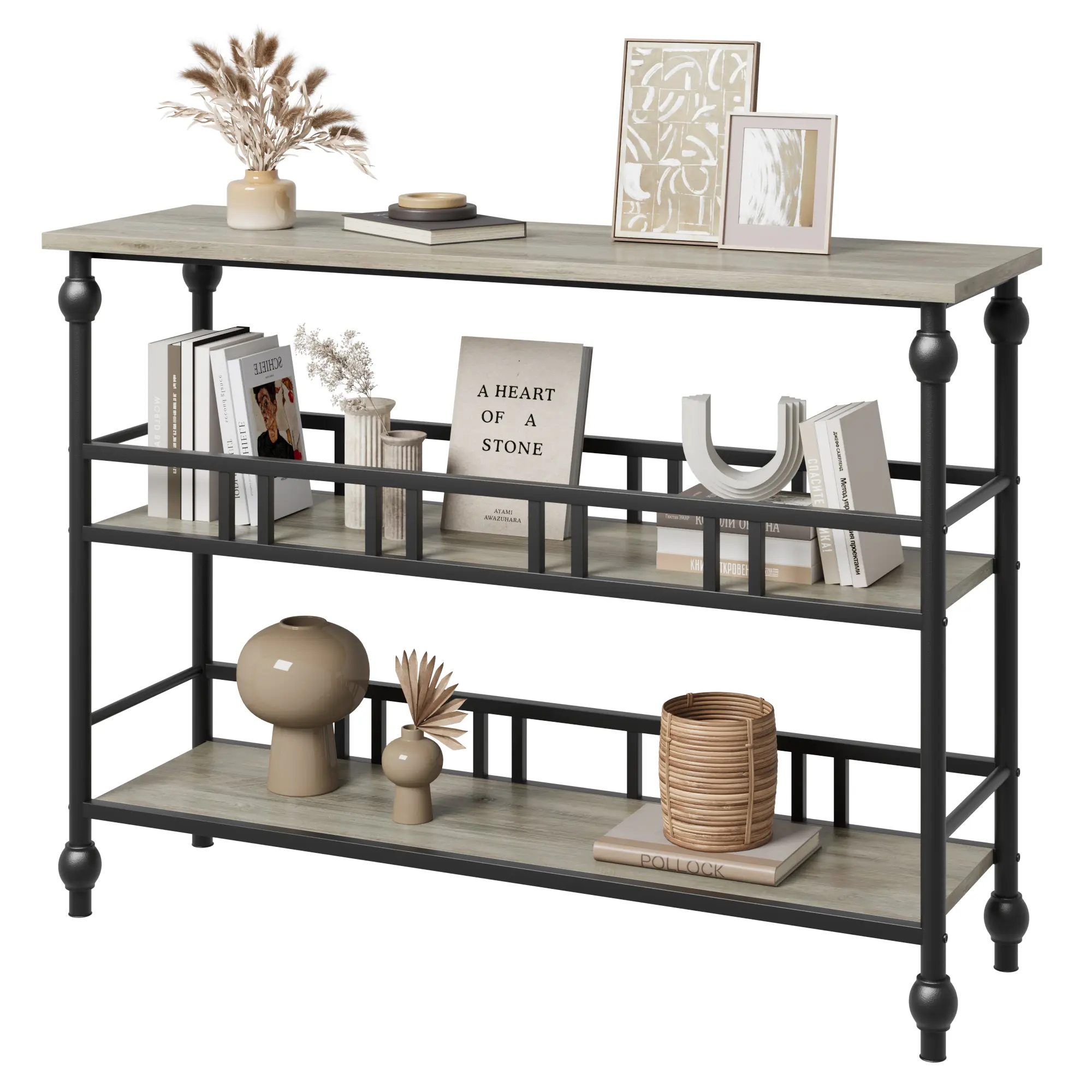 Vintage Style Slim Console Table, 43" 3-Tier Frame with Storage Space, Compact Accent Piece, Great for Hallway, Bedroom and Spaces Behind the Couch