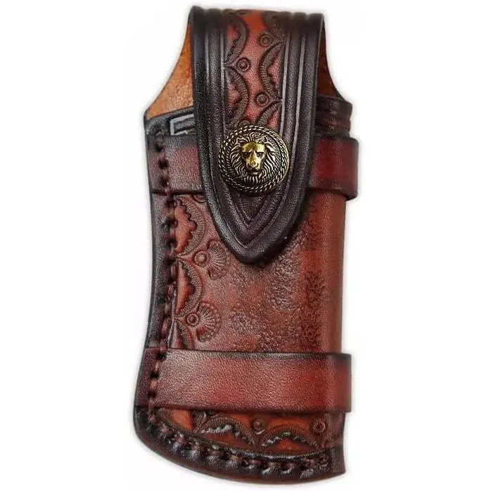 Pocket Knife Sheath, 4.53" Folding Leather Case, Horizontal Carry| Horizontal leather belt pouch, quiet metal snap scout holster, prevents pinching for folding pocket knives up to 4.53 inches