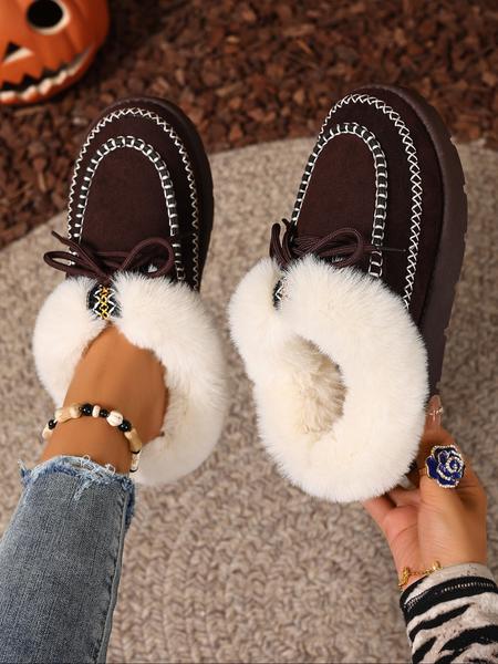 Women's Large Size Winter Plush Slippers, Warm Comfortable Casual Shoes, Round Toe Medium Width Ankle Boots for Home and Outdoor Use
