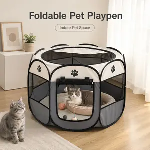 Foldable Pet Enclosure, Cat House Dog Kennel, Indoor Portable Cage, Portable Puppy Pen, Breathing Mesh Oxford Fabric, Coffee Blue, Home Use