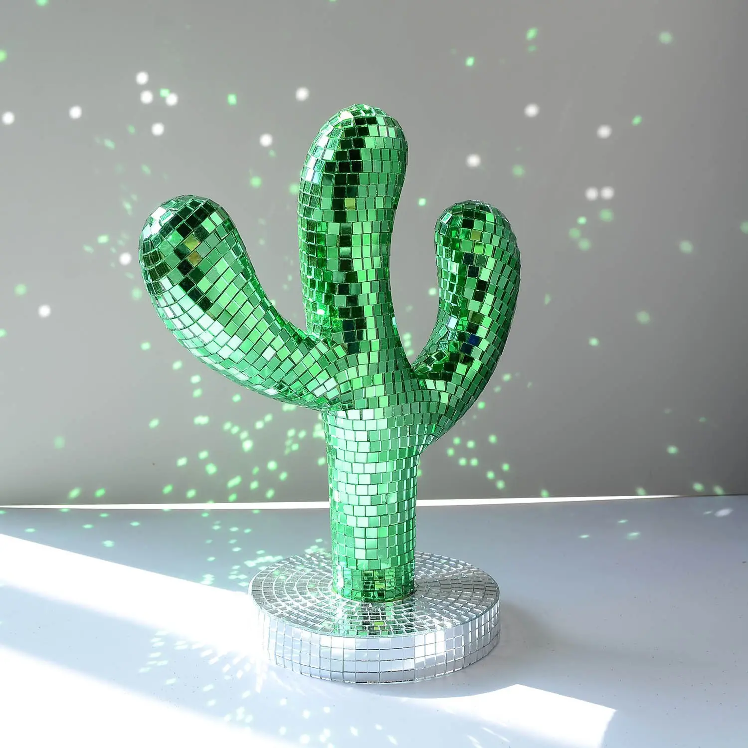 Christmas Disco Ball Cactus Glass Mirror Reflective Ornament, Indoor Creative Decoration, Christmas Plant Decor, Unique Holiday Gift
