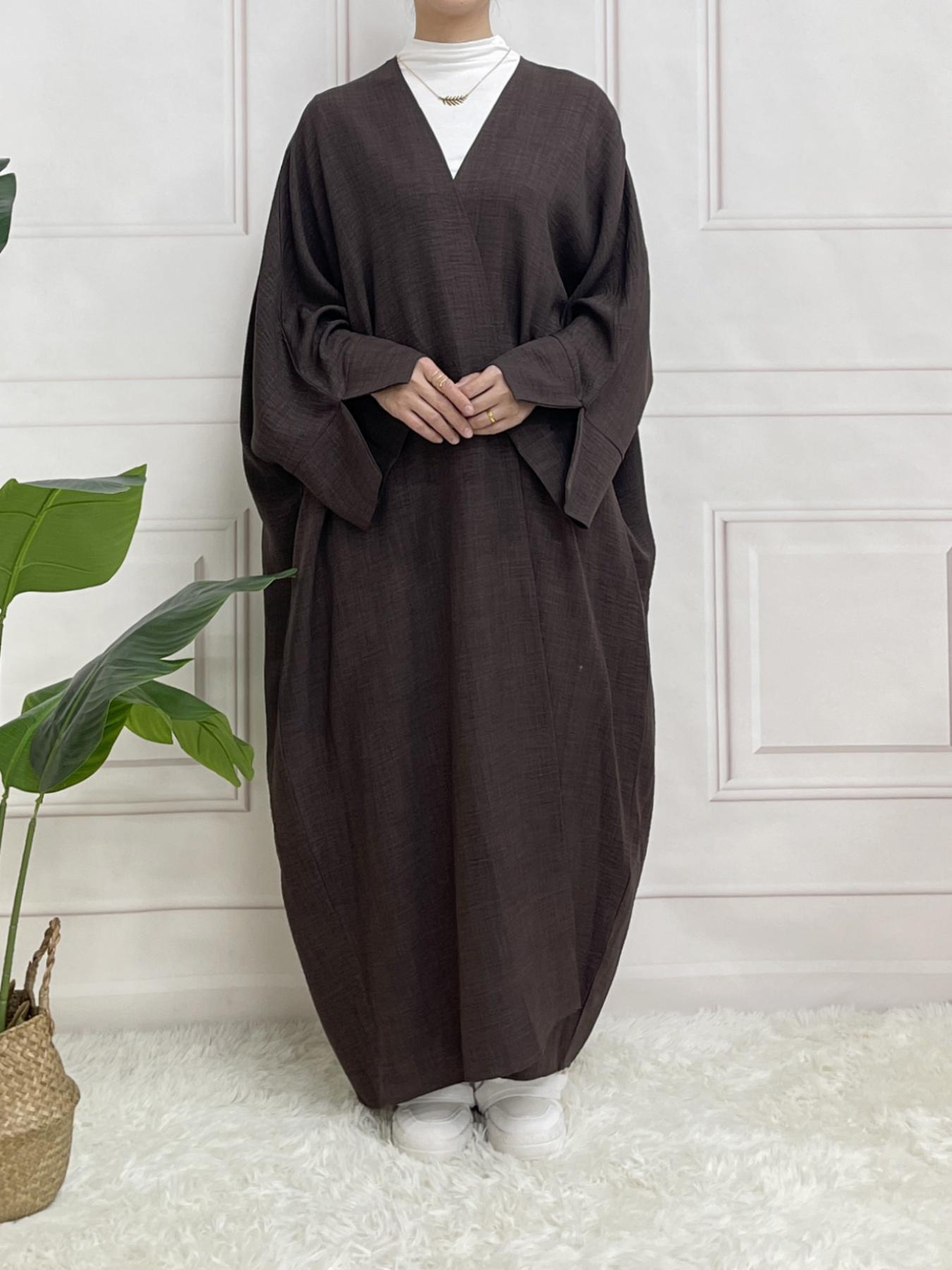 Arabic Clothing-solid Color Split Sleeve Loose Open Abaya, Modest Long Sleeve Open Front Outerwear for Women, Women's Islamic Clothing for Spring & Fall, Summer Outfits, Modesty Abaya, Muslims Loose Abayas