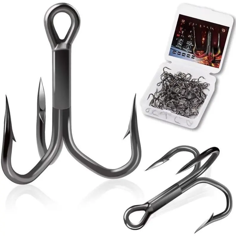 Fishing Treble Hooks Outward-Angled Point 3X Strong Professional V Triple Fishing Hooks  Saltwater and Freshwater 50PCS Size #   10 #   8 #   6 #   4 #   2