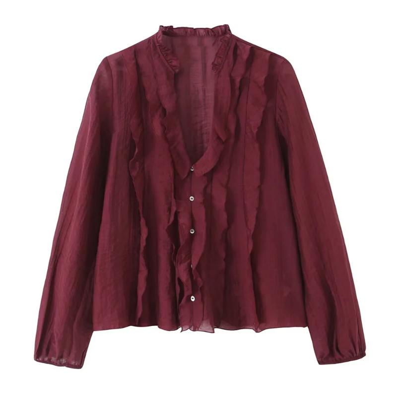 Aria Muse 2026 new women's fashion casual temperament simple long sleeved V-neck design layered decorative shirt
