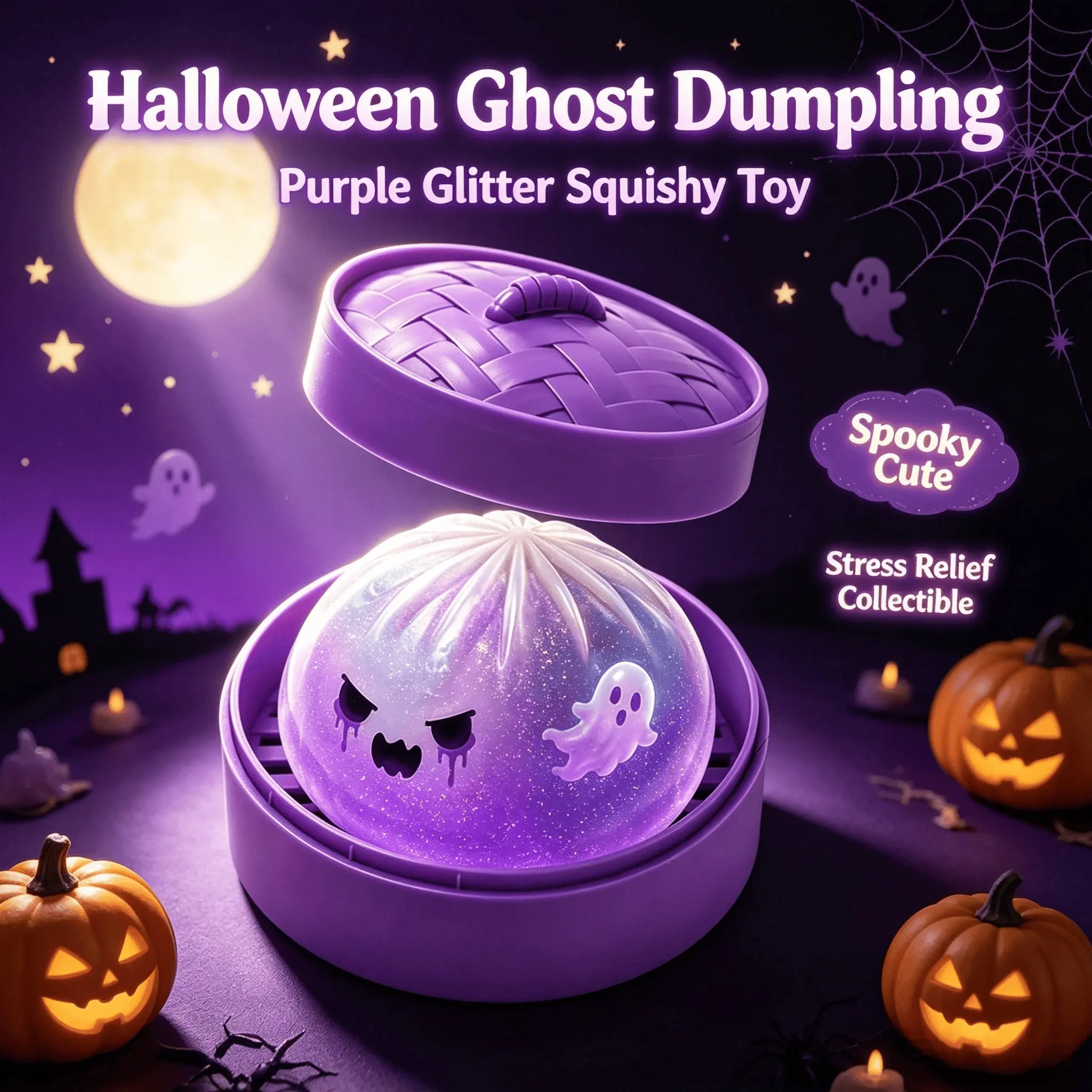 Halloween Ghost Baozi Stress Relief Toy, Squishy Fidget Toy with Steamer Basket, Fun and Relaxing Sensory Play, Perfect for Kids and Adults