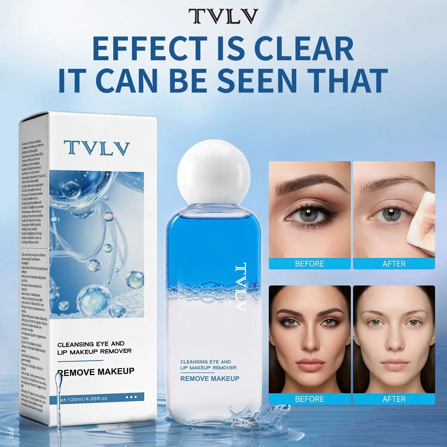 Eye Lip Makeup Remover Liquid, 120ML, Dissolves Makeup, Dirt, Waterproof Mascara, Suitable for Daily Use, Shaking Required