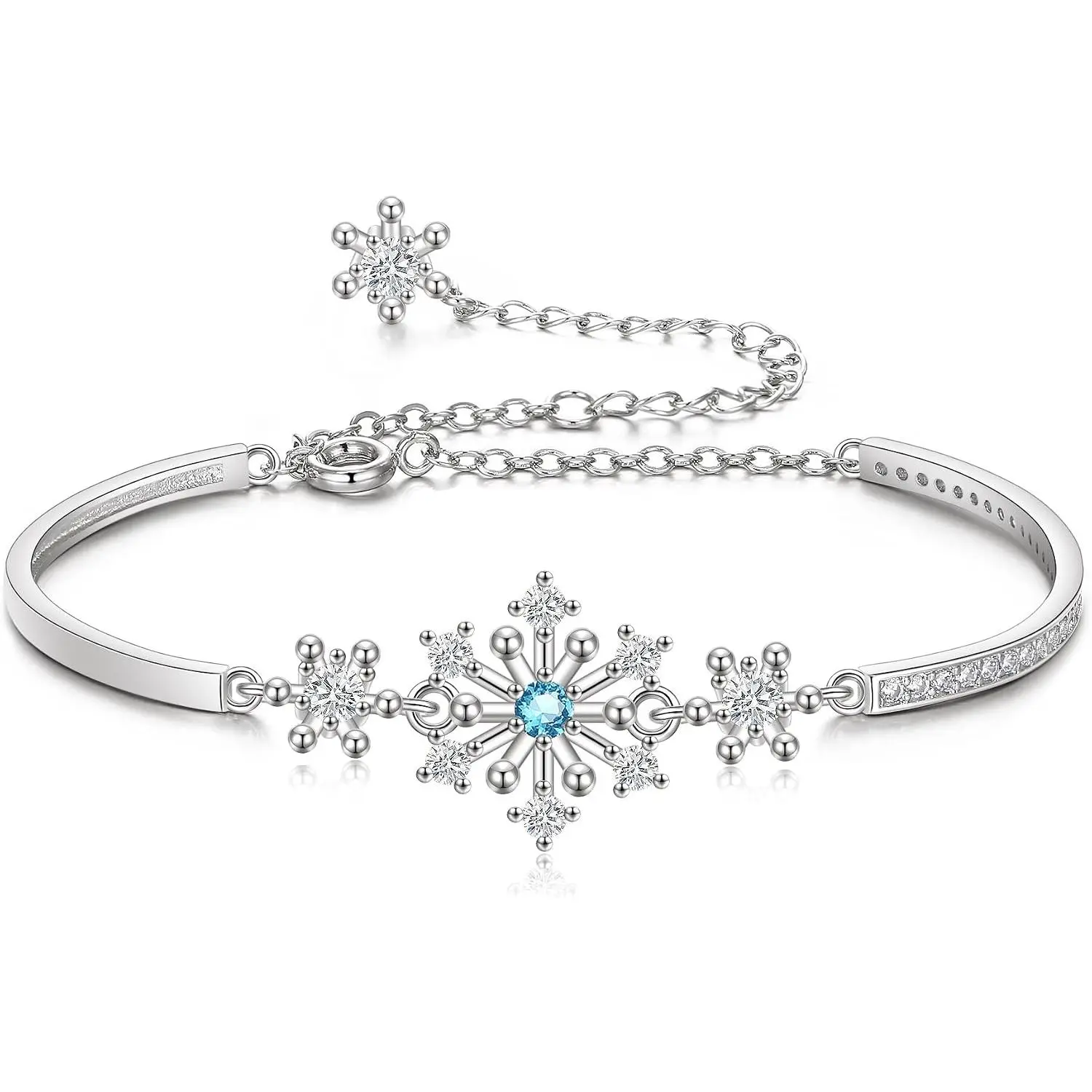 Snowflake Bracelets for Women, Sparkle Cubic Zirconia Snow Flake Flower Bangle Link Bracelet Christmas