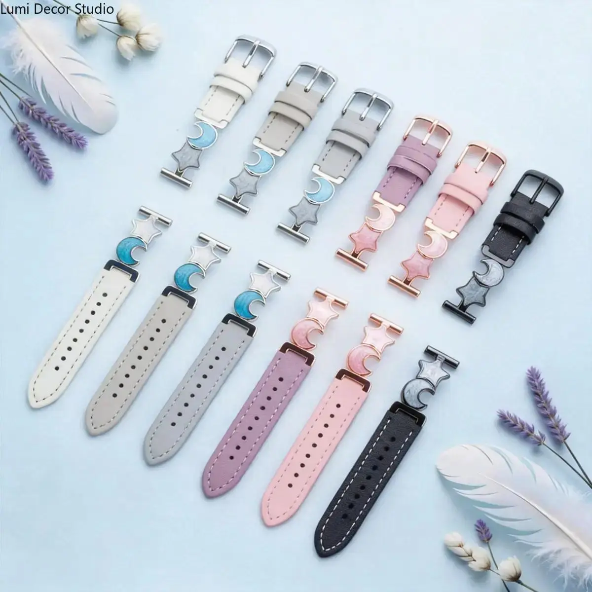 Moon and Star Spliced Leather Watch Band - Adjustable Bracelet Strap for Series 9-11 Models, Elegant Design for Daily Casual & Dating Wear, Smartwatch Replacement Straps, Watch Strap