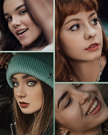 Trendy summer 14K Gold Plated  Threadless Nose Studs CZ Nose Rings for Women Men 316L Surgical Steel Labret Studs Lip Rings Push in Flat Back Stud Earrings CZ Nose Nostril Tragus Helix Piercing Jewelry Hypoallergenic 20G 18G 16G