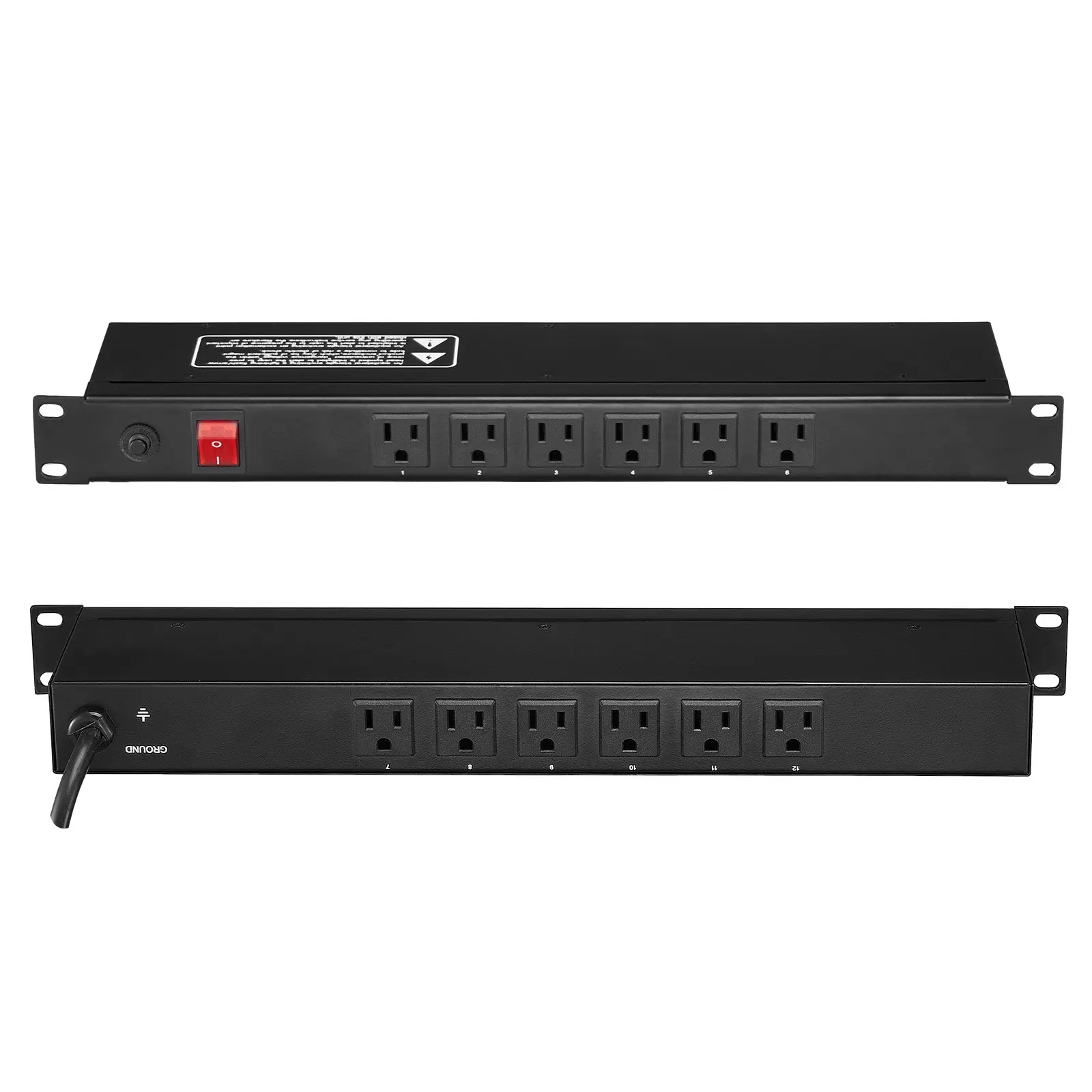 VEVOR 1U PDU, 12 Outlets, Rack Mount Power Strip Fits Standard 19" Server Racks, with Integrated Switch Surge Protection Overload Protection, 110-125V/15A, Ideal for Home and Office