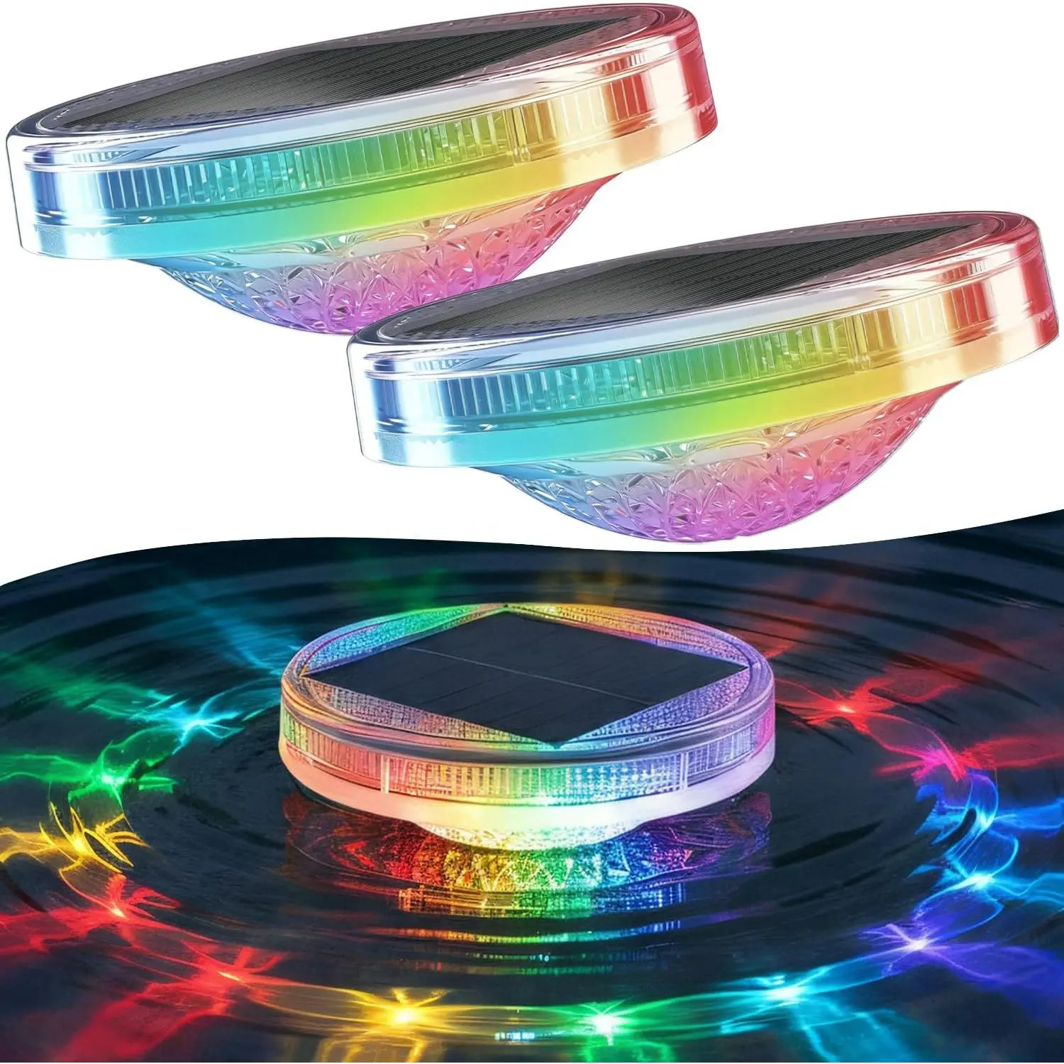 Solar Floating Pool Lights with Remote, 12 Modes RGB Color Changing Solar Powered Pool Lights, Waterproof Floating Lights for Swimming Pool, Pond, Fountain, Backyard & Party Decor (2 Pack)