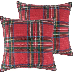 - Spencer  Quilted Euro Sham (26x26in.) - Christmas Tartan  - Red, Green, Black - No Insert - Set of 2