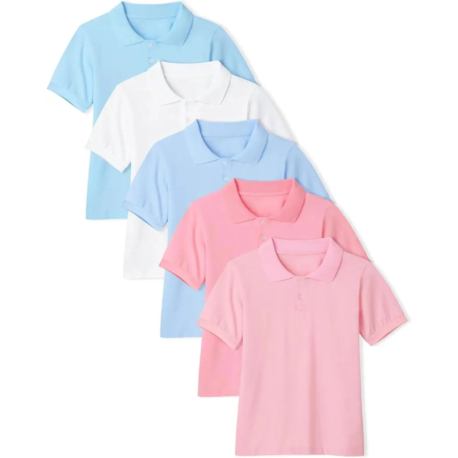 Five-piece set of girls' short-sleeve Polo shirts, school uniform T-shirts, soft stretchy cotton collared shirts-dhy
