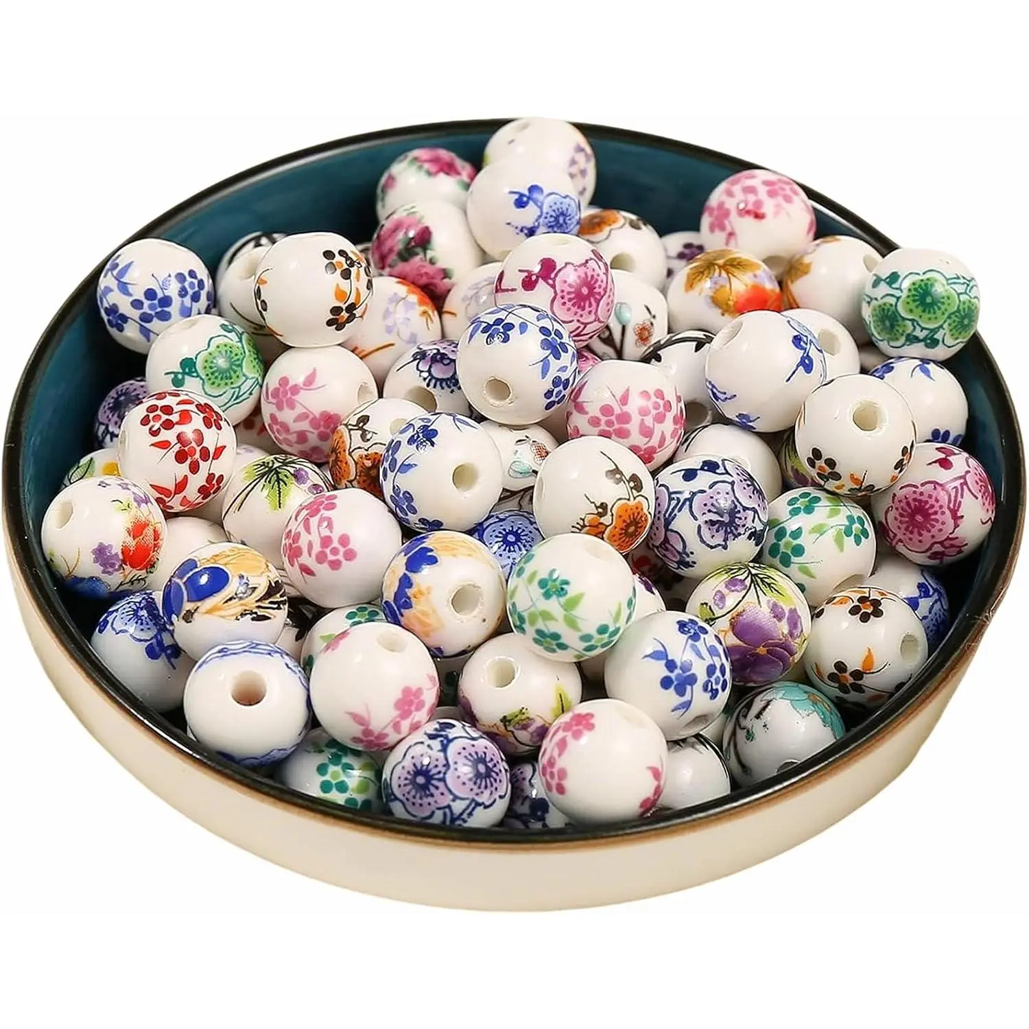 100 count Colorful Ceramic Beads Set - 10mm Flower, Porcelain, DIY Schmuck Arts Crafts Necklace & Bangle