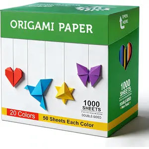 Origami Paper Kit 1000 Sheets 6 Inch Square Double Sided 20 Vivid Colors for Origami Crane, Heart，Perfect for Beginners,Kids,Parent-Child Interaction & School DIY Handmade Craft Lessons，Ideal Gifts