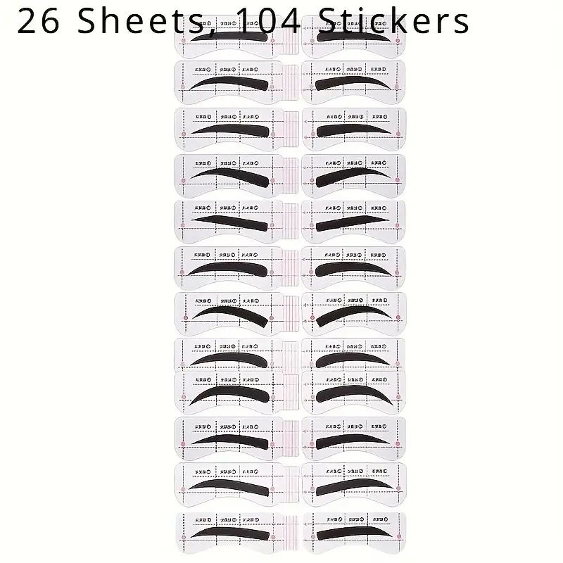 26 Piece Eyebrow Template Set, Eyebrow Stencils, 104 Pieces, 12 Styles, Easy to Use, Odorless Brow Stickers, Quick Precise Makeup Application