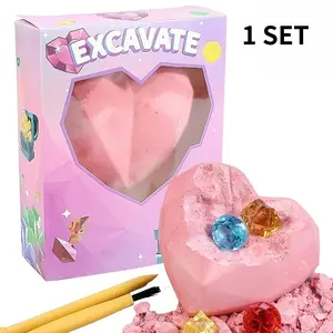 Heart, Shell, and Treasure Chest Digging Kit — Jewelry Excavation Toy, Kids' Science Exploration Kit (Tools Included), Party Gem Discovery Toy — The Perfect Archaeology Gift for Boys and Girls