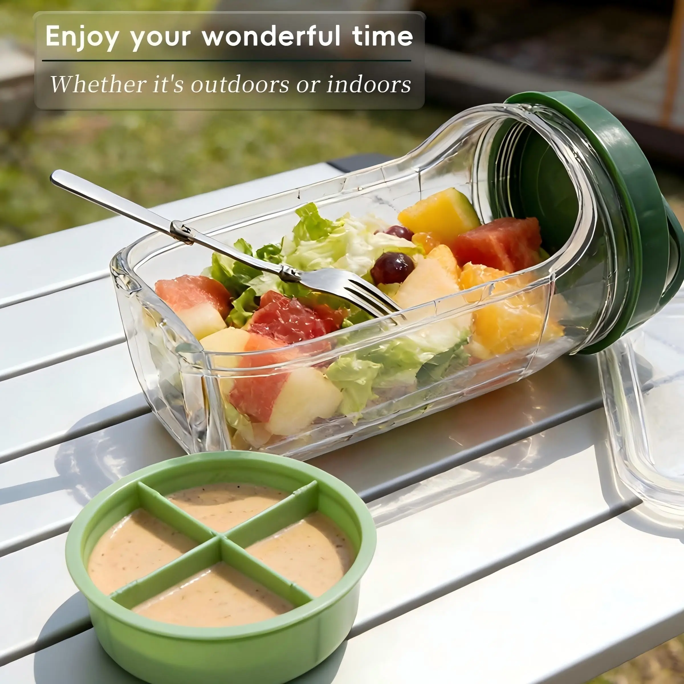 Free Fork Included,salad bowl,Side-Open Salad Container Box, Portable Salad Dressing Holder with Lid, Leakproof Travel Condiment Case, Food Storage Containers