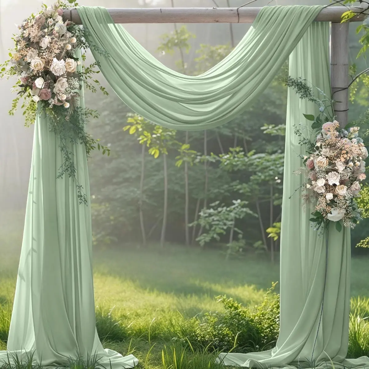 Sage Green Sheer Fabric Wedding Arch Draping Long Panel (29"×20FT), Curtains for Wedding Ceremony Backdrops, Outdoor Decor, Arch Ceiling Windows, Long Panels
