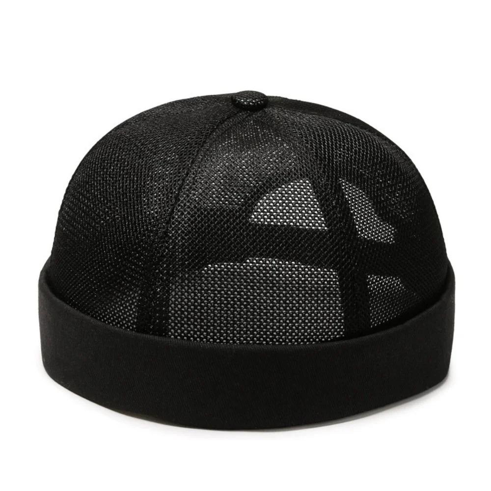 Unisex Mesh Brimless Skullcap Hip Hop Sailor Summer Cap with Rolled Cuff Breathable Beanie Hat for Men Women