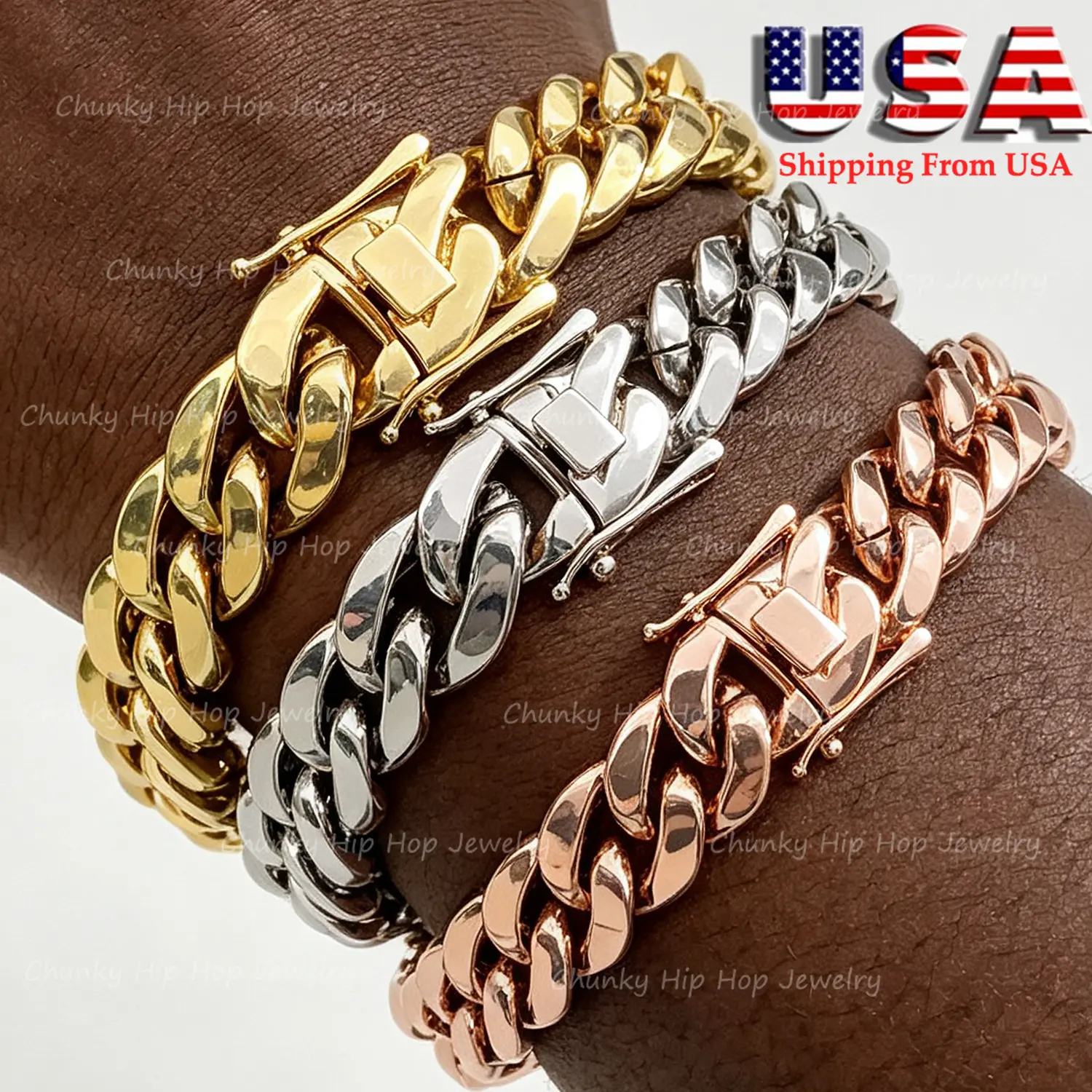 Super Heavy Cool Mens Womens Stainless Steel Miami Cuban Curb Link Chain Braceley Womens Bracelet Bangle Hip Hop Fashion Jewelry 14K Yellow Gold /Silver/Rose Gold Plated