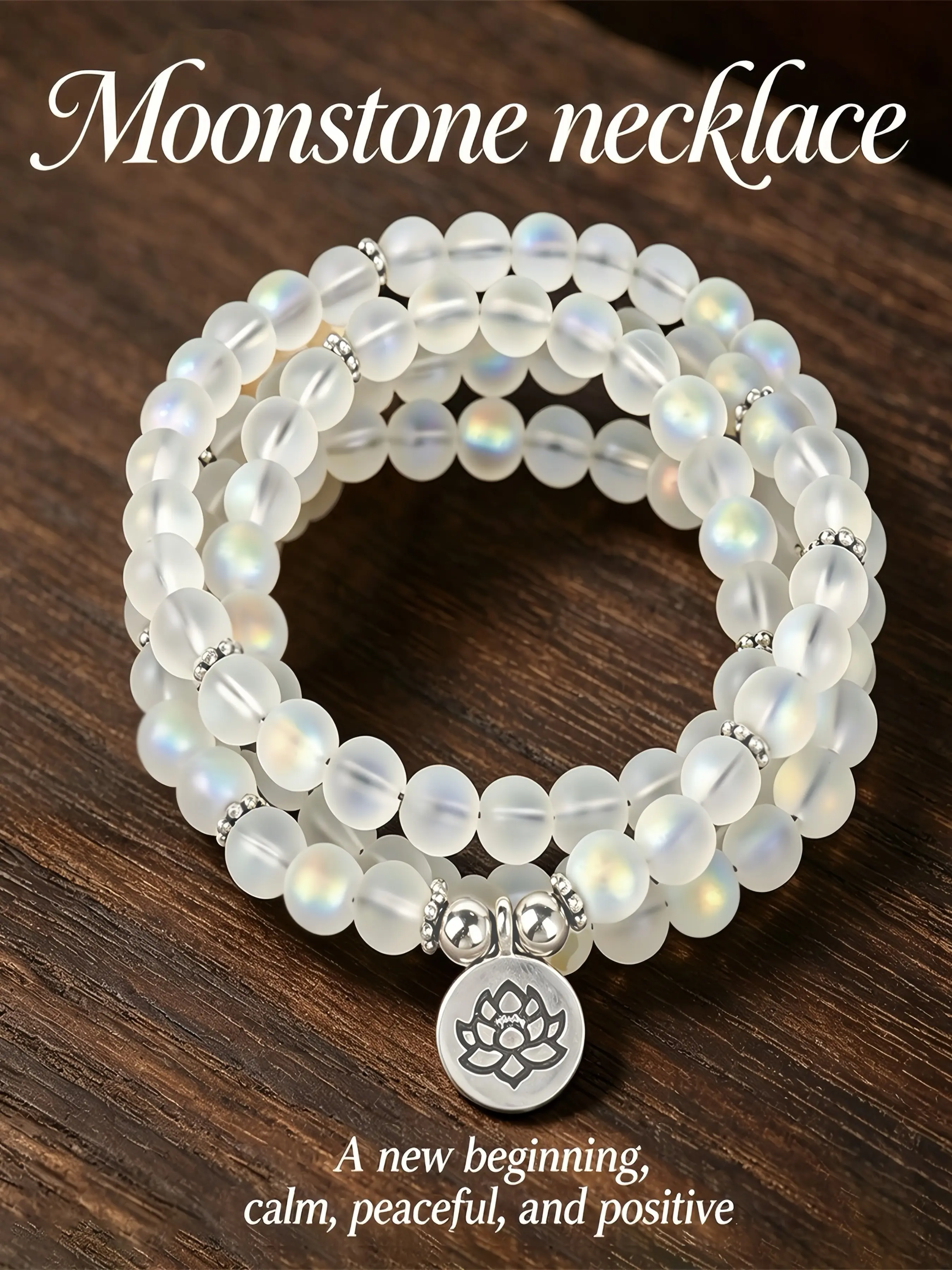 Sacred Lotus Moonstone Necklace, Healing Crystal Jewelry, Spiritual Aura Stone, Inner Peace, Mindfulness, Positive Energy Transformation