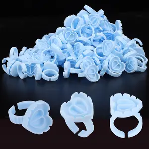 150 Pcs Glue Rings for Eyelash Extensions, Lovely Heart-Shaped Lash Rings Blooming Glue Holder Volume Fanning Cup Lash Extension Supplies, Blue