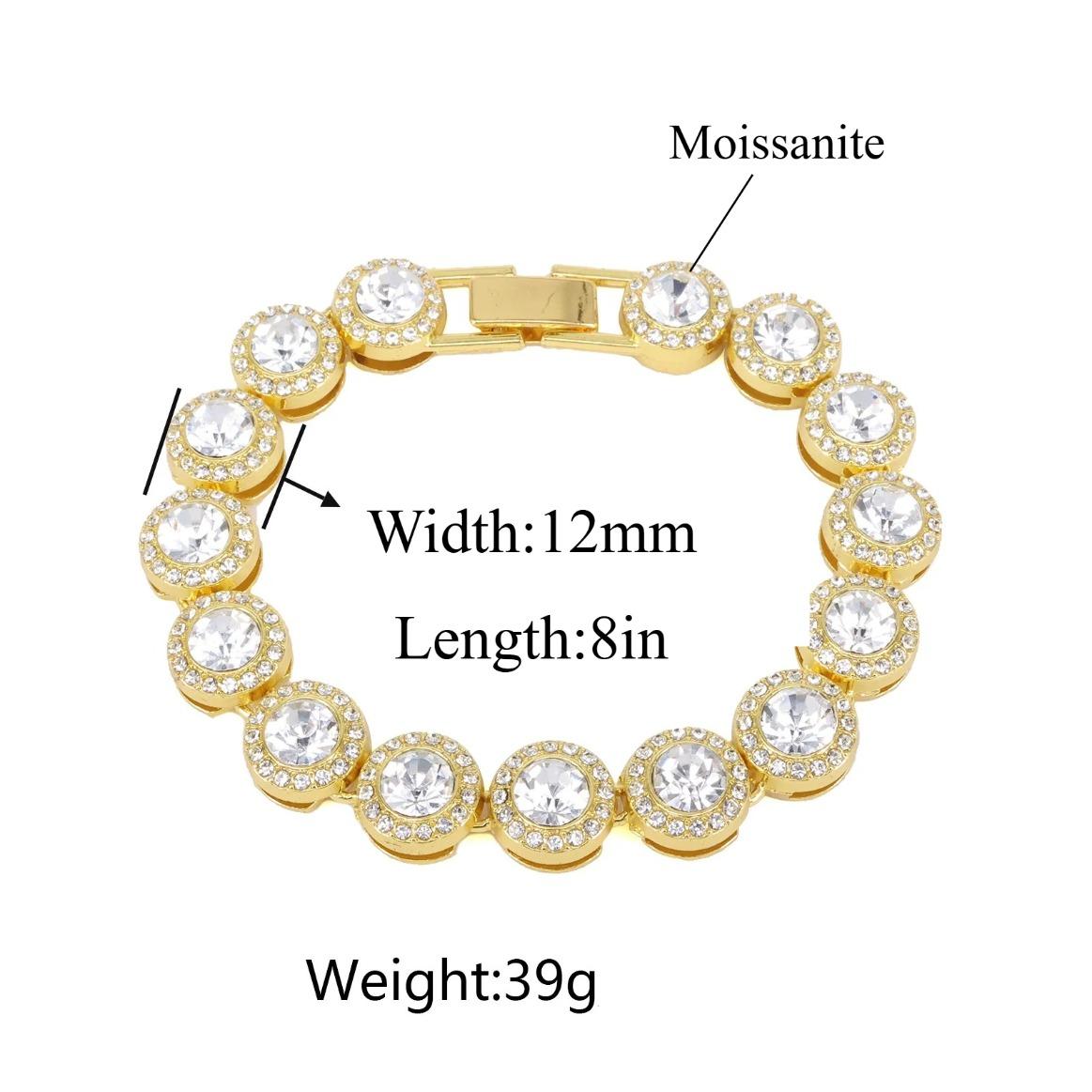 Hip Hop Trendy 12MM Width Round Moissanite Tennis Bracelet Necklace Set for Women/Men Fashion Hippie Necklace Jewelry, Iced Out Luxury Style Gift Popular Trend