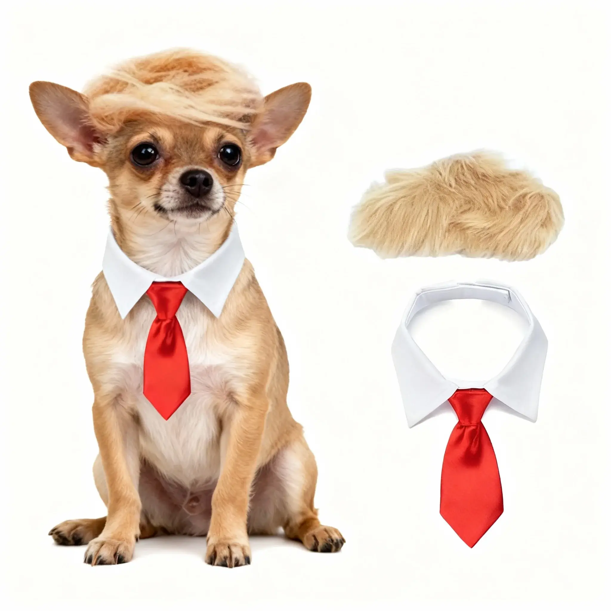 Pet Wig and Bow Tie Costume Set - Funny Dog and Cat Party Outfit, Adjustable Elastic Fit for Holiday Photoshoots and Cosplay