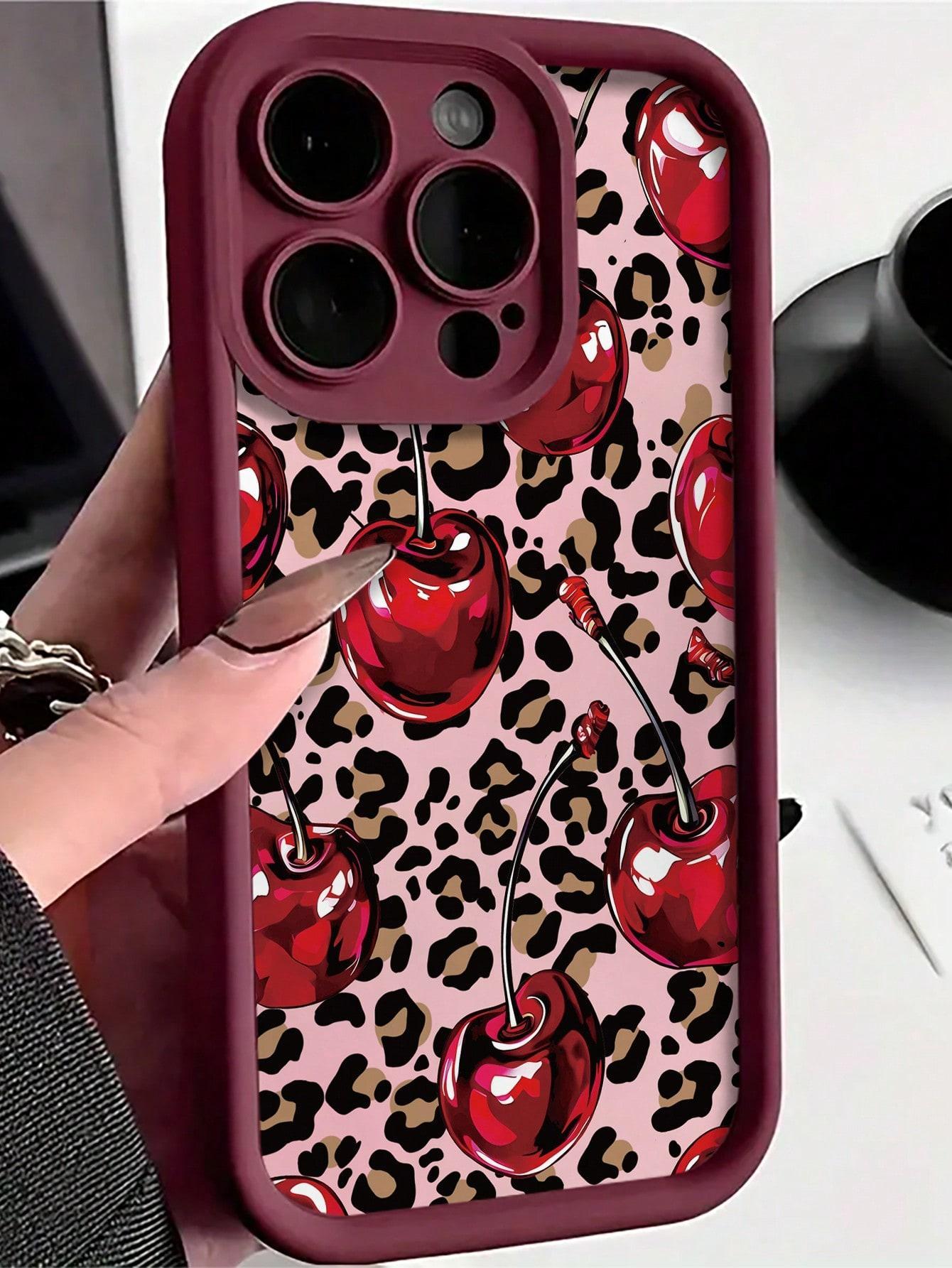 A stylish deep red cherry pattern soft TPU shockproof anti-drop full-coverage phone case, compatible with iPhone 17/16/15/14/13/12/11/x/xs/xsmax, a gift for friends, family, and yourself.