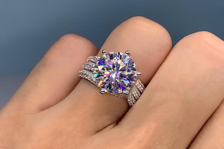 5ct Luxury Moissanite Diamond Ring - 925 Silver plated with 18K gold   Full Diamond Popular Women's engagement wedding Ring ,D-VVS1, GRA, J088