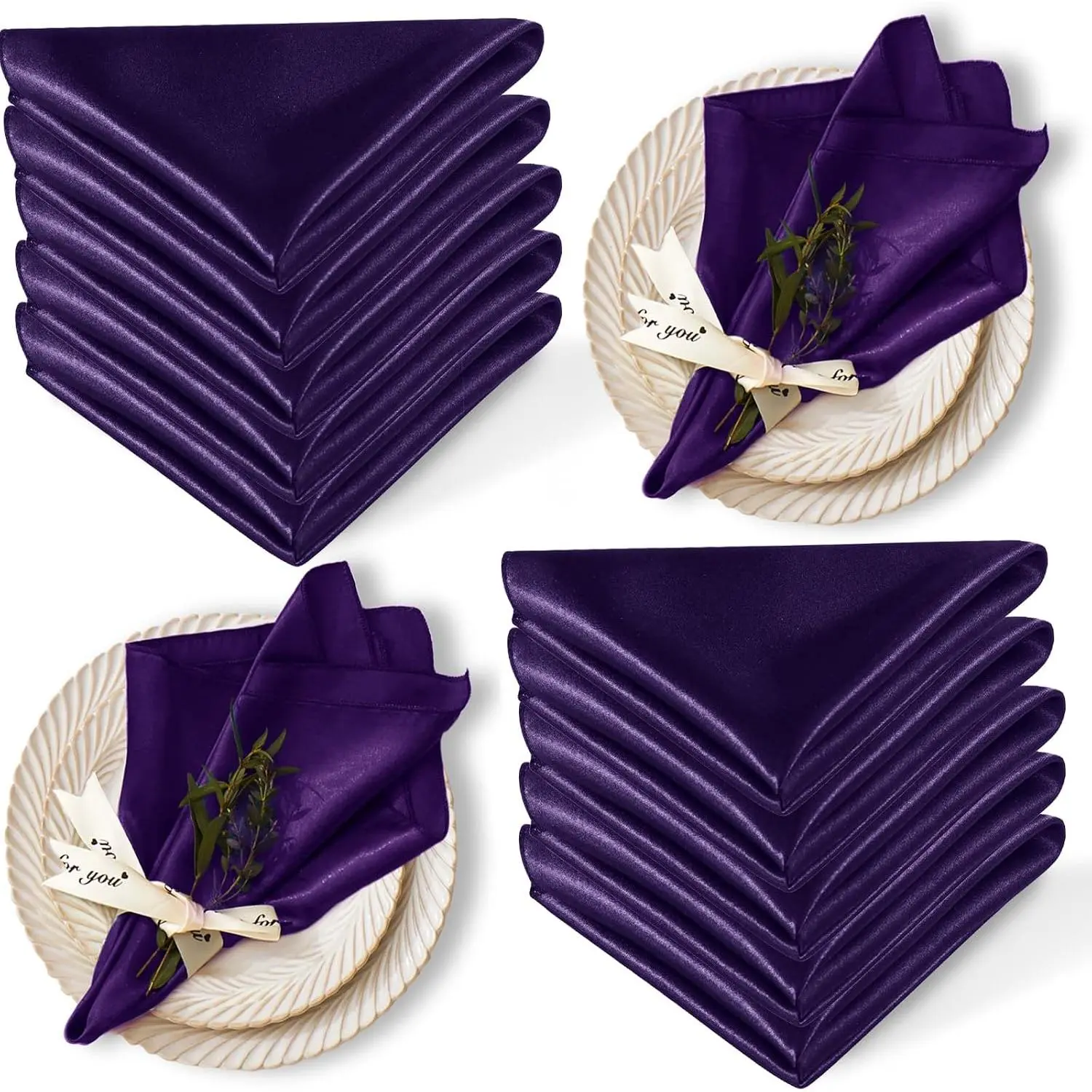 12 Pack Satin Table Cloth Napkins, 17x17 Inch  Silky Wedding Napkins Cloth Washable, Luxury Dining Table Cloth Napkins Set for Birthday Holiday Party Dinner Restaurant