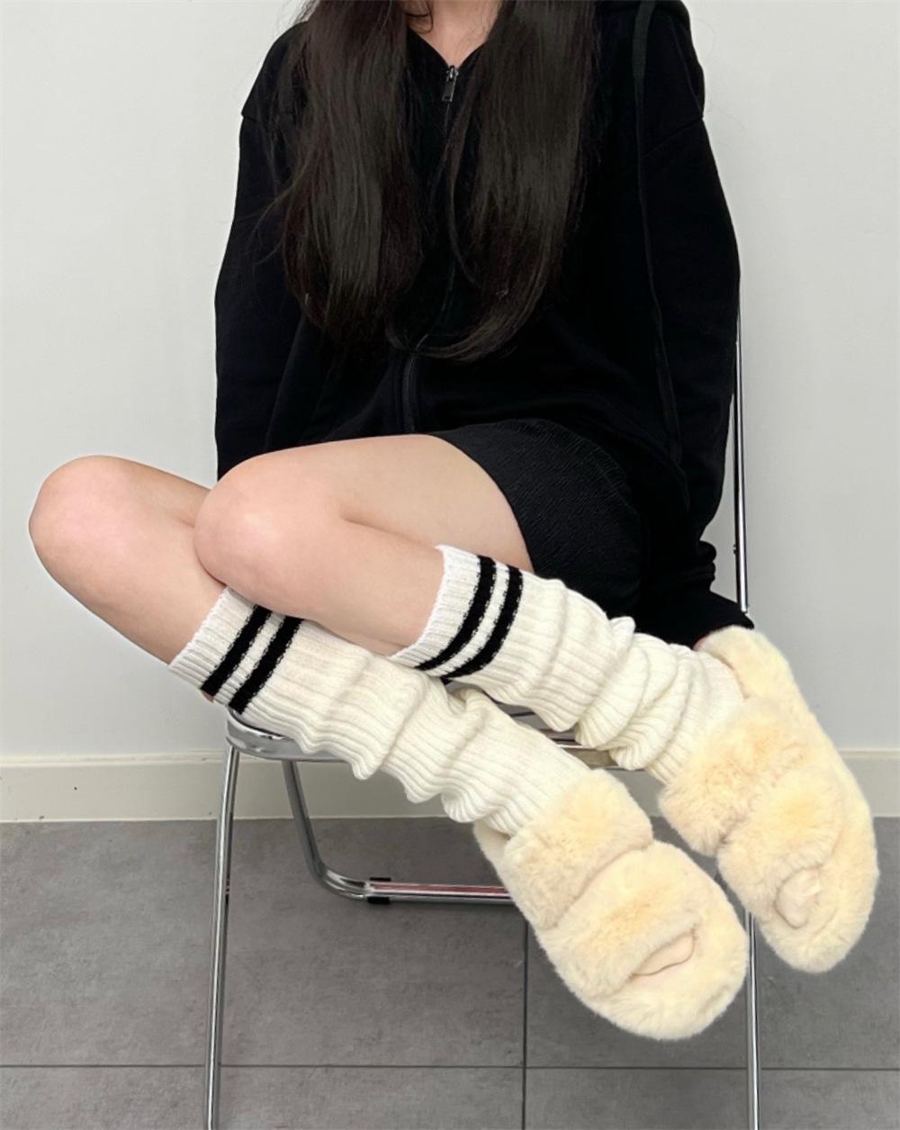 KOSAHIKI Lolita Socks Goth Striped Knit  Girl Leg Warmers Women Japanese  Harajuku Winter Boot Cuffs Legs Cover