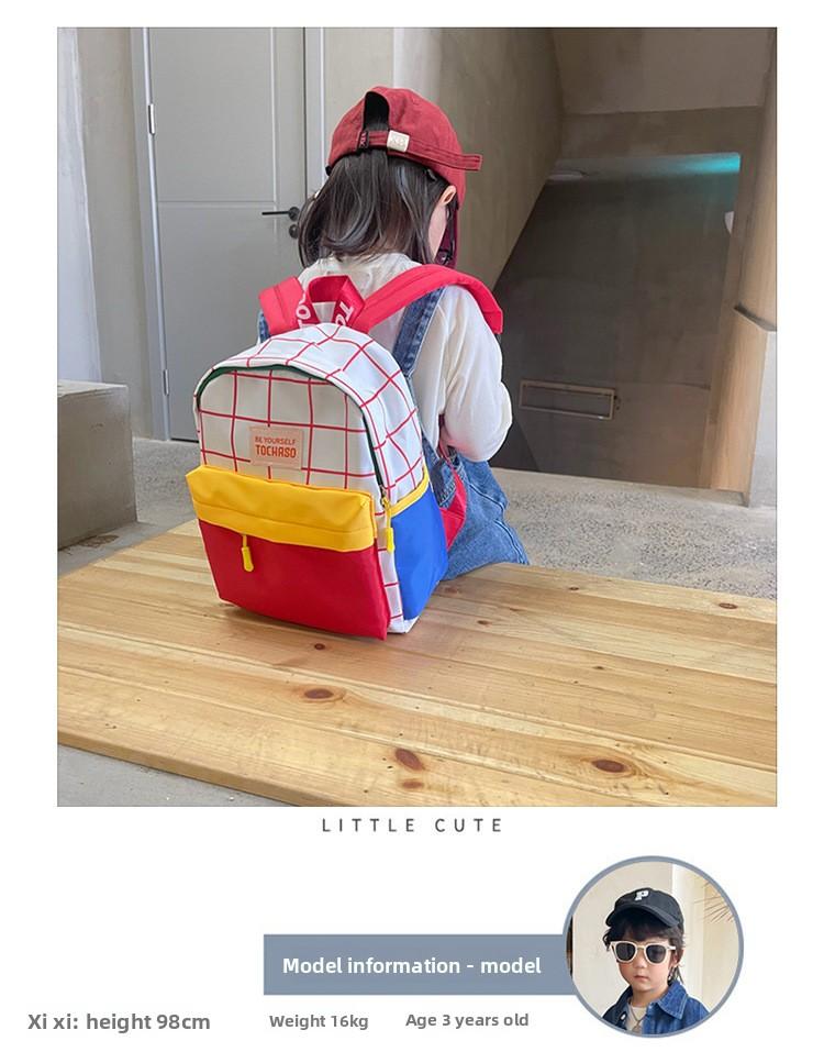 Kindergarten children's backpack, stylish baby color-blocking canvas backpack, lightweight backpack for boys and girls aged 3-6 years old