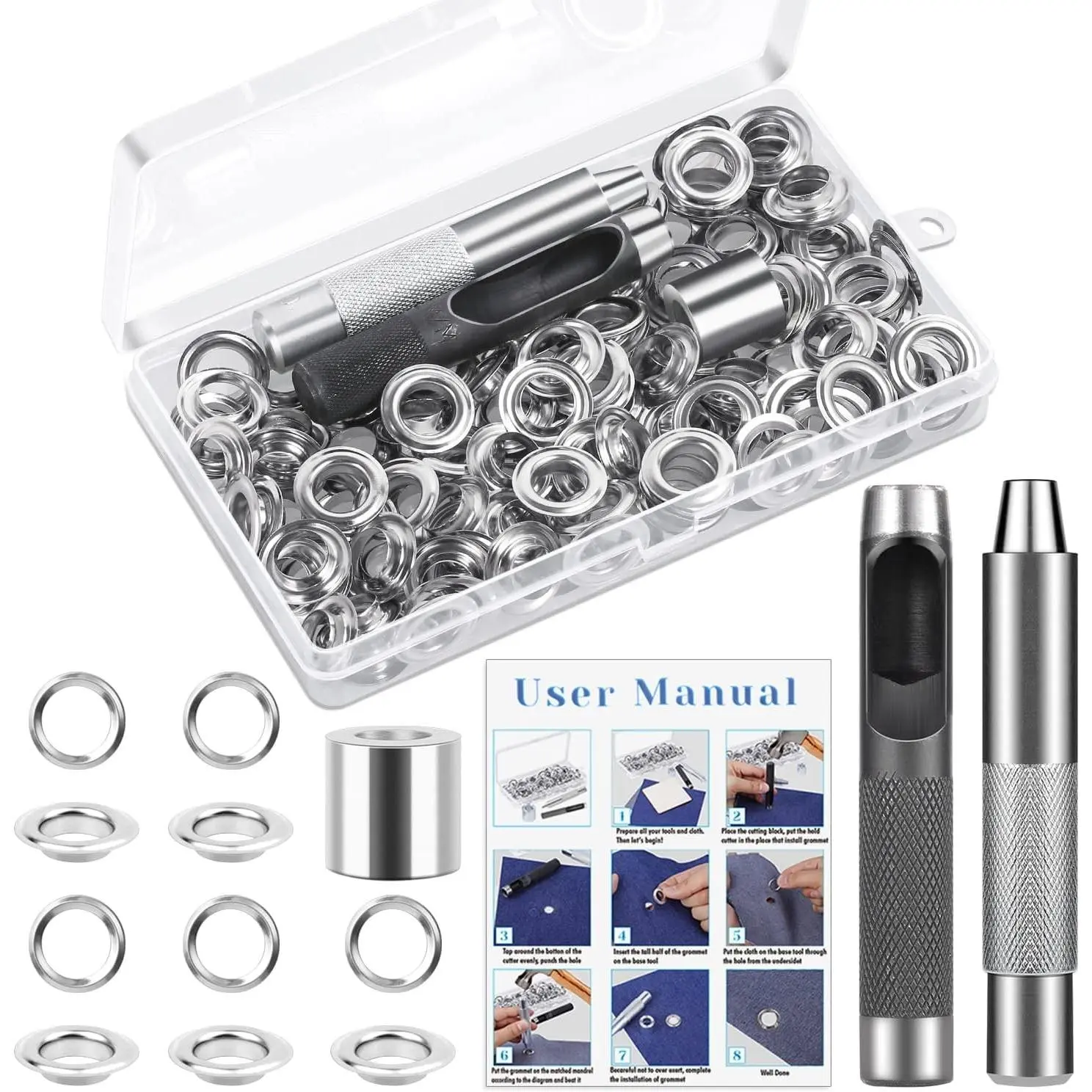 120 Sets 1/2 Inch Grommet Eyelet Kit with Setting Tools and Storage Box for Fabric, Tarps, CurtainsGift