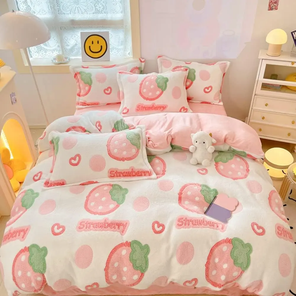 Duvet Cover Set,  Strawberry Cute Bedding Sets,  Comforter Covers Lightweight Blanket Ultra Soft Kawaii for Girls   Teen Women / XL Size