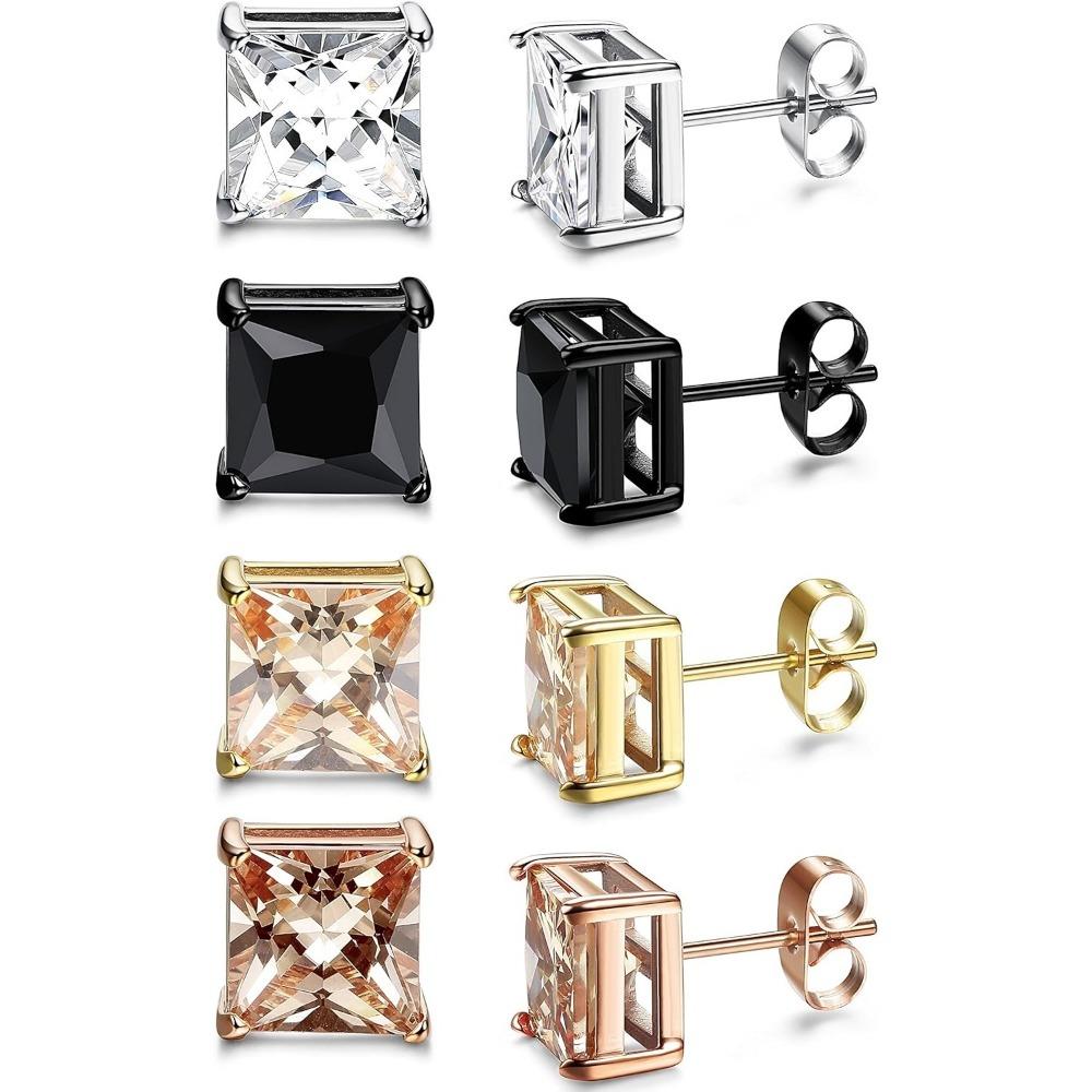 FIBO STEEL 4 Pairs Stainless Steel Stud Earrings Set for Women Men Women 5-8 mm Cubic Zirconia Inlaid Ear Studs Fashion Accessories Gift FIBO STEEL 4 Pairs Stainless Steel Stud Earrings Set for Women Men Women 5-8 mm Cubic Zirconia Inlaid Ear Studs Fashion Accessories Gift