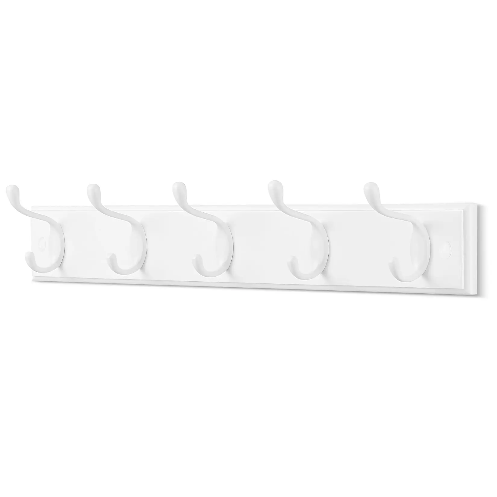 Heavy-Duty Wall-Mounted Coat Rack with 5 Double Metal Hooks - White Hook Rail Organizer for Entryway, Bedroom, Bathroom & Hallway - Coats, Hats, Bags, Keys