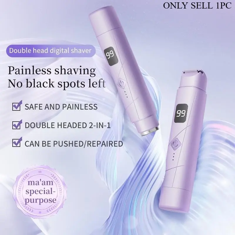 2-In-1 Women's Electric Shaver, Rechargeable Shaver Machine, Cordless Shaver, Dual-Head Bikini Trimmer, Body Hair Remover, Facial Epilator, Ideal for Bikinis, Armpits, Legs, Arms, Face