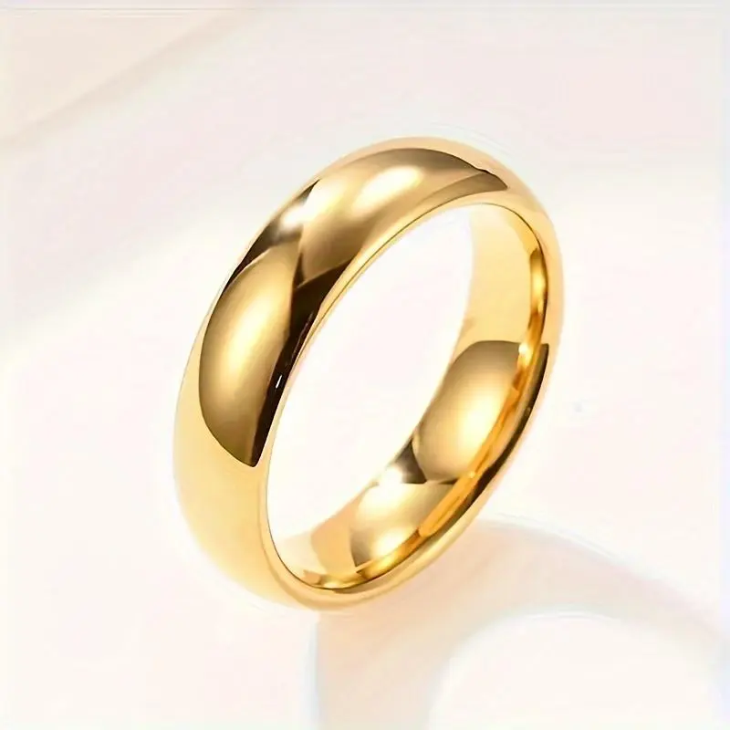 1pc 6MM Elegant Golden Tungsten Carbide Ring For Women, Timeless Engagement/Wedding Band, Durable, Romantic, Unisex Jewelry Accessory, Comfort Fit For Daily Wear, Simple Yet Luxurious Style