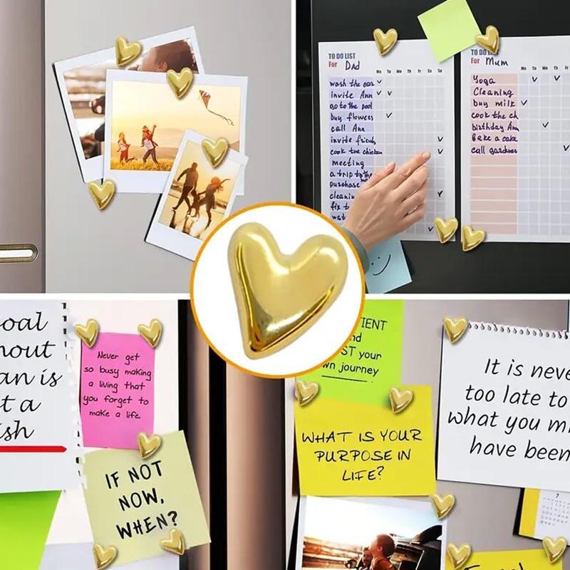 10pcs Refrigerator Golden Heart Magnets, Cute Love Decoration Magnet Set for Home Kitchen and Office Whiteboard, Valentine's Day Gift for Friends and Loved Ones, Refrigerator Kitchen Magnet, Decorative