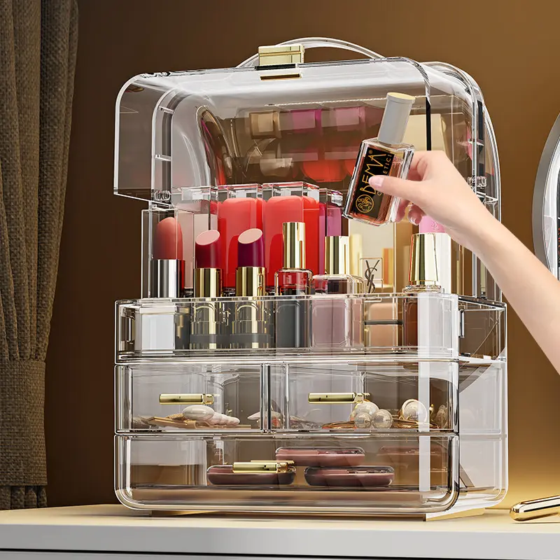 Lipstick storage box with a high-end feel, mini large-capacity desktop necklace organizer, dressing table cosmetics storage box