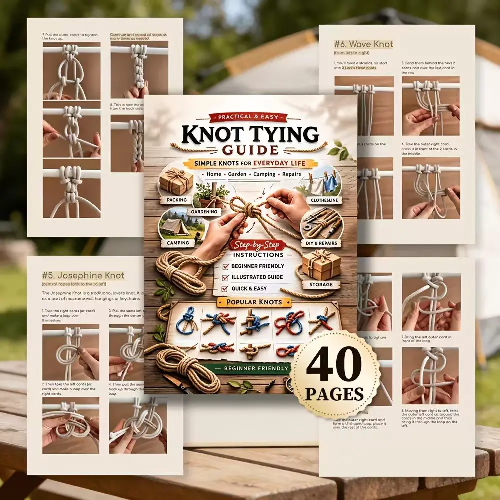 Beginner-Friendly Knotting Techniques Manual, Practical Rope Knot Guide Notebook, Essential for Outdoor Enthusiasts, Gardeners, Craft Lovers