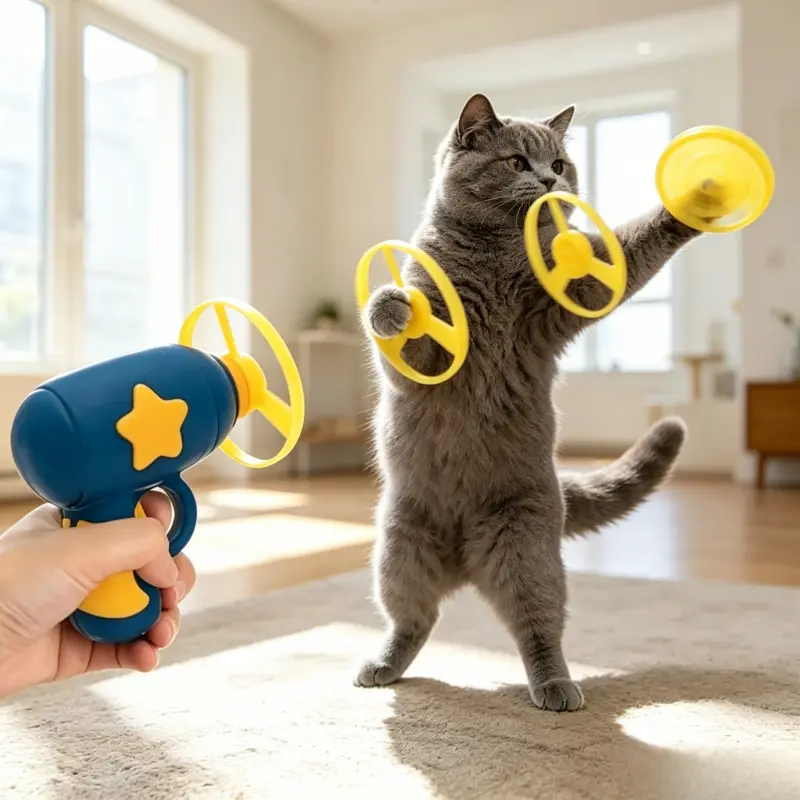 6Pcs Cat Flying Spinner Toy Set, Interactive Flying Disc Play Toy for Kittens to Relieve Boredom & Exercise