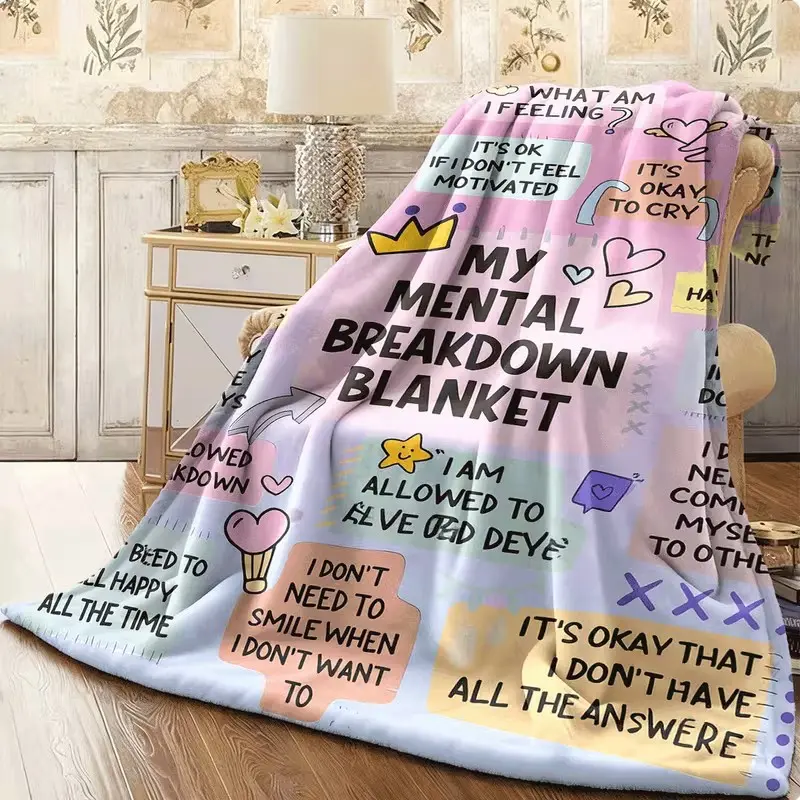 Rainbow Mental‑Breakdown‑Themed Blanket, Inspirational Self‑Care Gift, Unisex, Made of Ultra‑Soft Polyester Fleece, Lightweight, Suitable for All Seasons, Multiple Sizes Available, Ideal for Naps, Sofas and Office Use