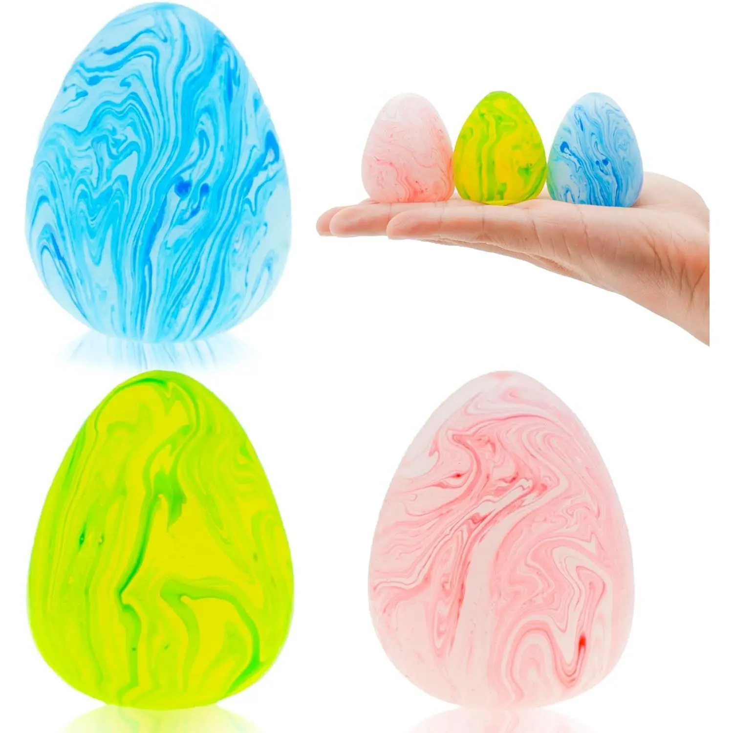 Easter Egg Squishy Fidget Toys, 3 Pack Stress Relief Sensory Toys for Kids & Adults, Colorful Marbled Squishy Balls, Easter Basket Stuffers, Party Favors & Gifts for Easter Celebrations